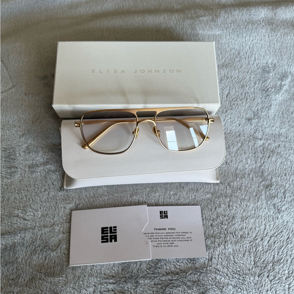 Gold and White Rectangular Jane Glasses with Minimalist Design